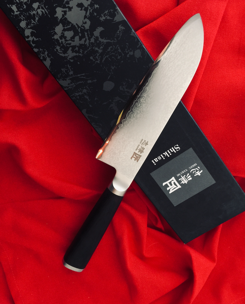 Shikisai Miyako Damascus Japanese Santoku knife traditional damascus