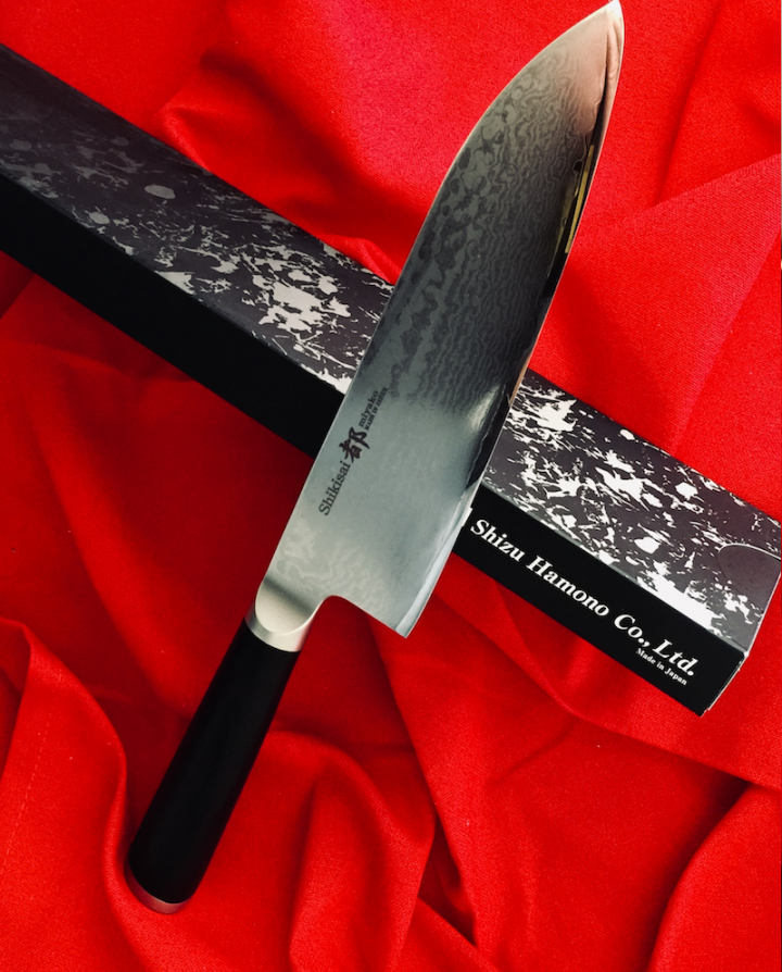 Shikisai Miyako Damascus Japanese Santoku knife traditional damascus