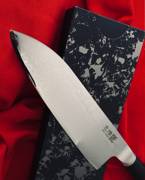 Shikisai Miyako Damascus Japanese Santoku knife traditional damascus blade 180mm, With Ogg Sharpening edge